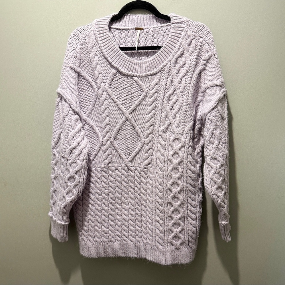 Free People Leslie Cable Crew Neck Knit Tunic - Lavender - Picture 3 of 6